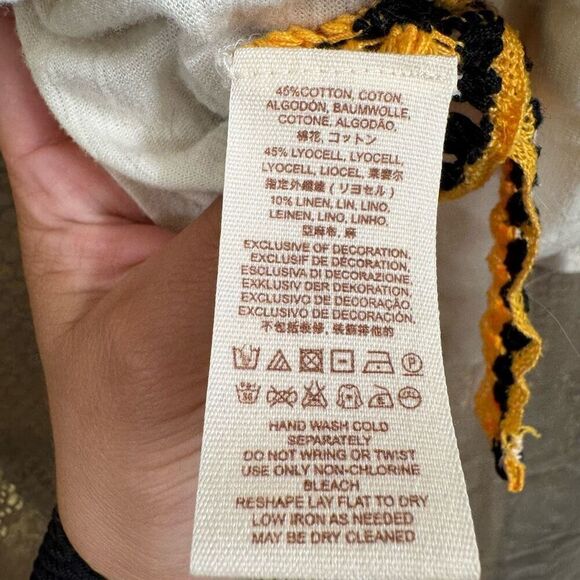 Free People Black Yellow Ivory Bora Bora Racerback Crochet Linen Blend Trim Tank - Picture 7 of 11